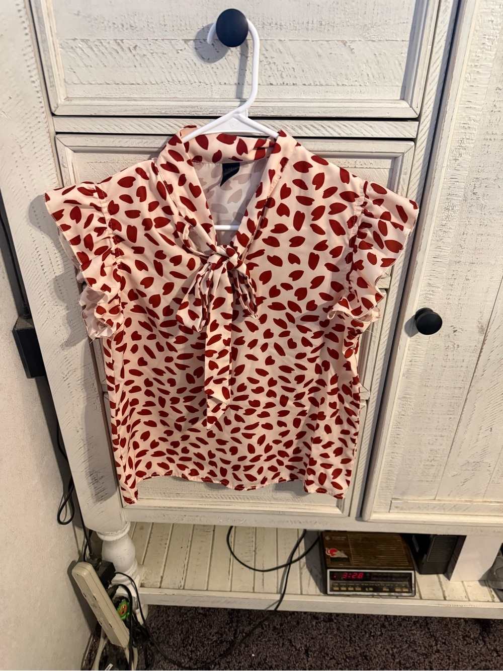 SHEIN Cream Blouse with Red Leaf Tie-Neck